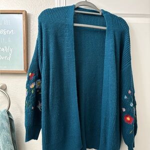 Teal Embroidered Women's Sweater